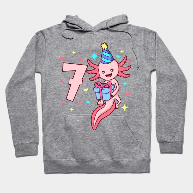 I am 7 with axolotl - girl birthday 7 years old Hoodie by Modern Medieval Design